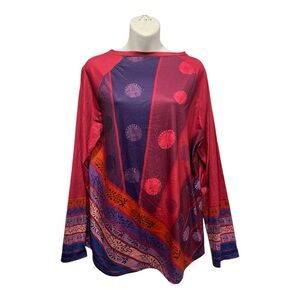 Womens Top Round-Neck Ethnic Style Print Casual Long Sleeve Size 2XL Top